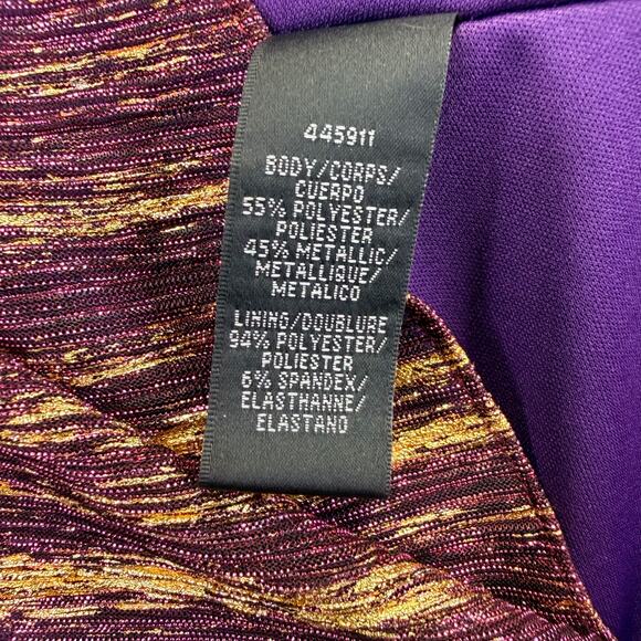 ML Monique Lhuillier Metallic Pleated Halter Midi Cocktail Dress Purple Gold 2 - Picture 12 of 14